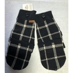 Coach Gloves Fingerless Convertible Mittens Knit Black White Tatt Stwawy Wool